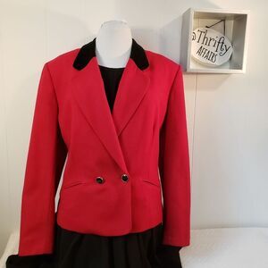 Pendleton Blazer Jacket Womens 12 Red Virgin Wool Velvet Collar Dark Academia